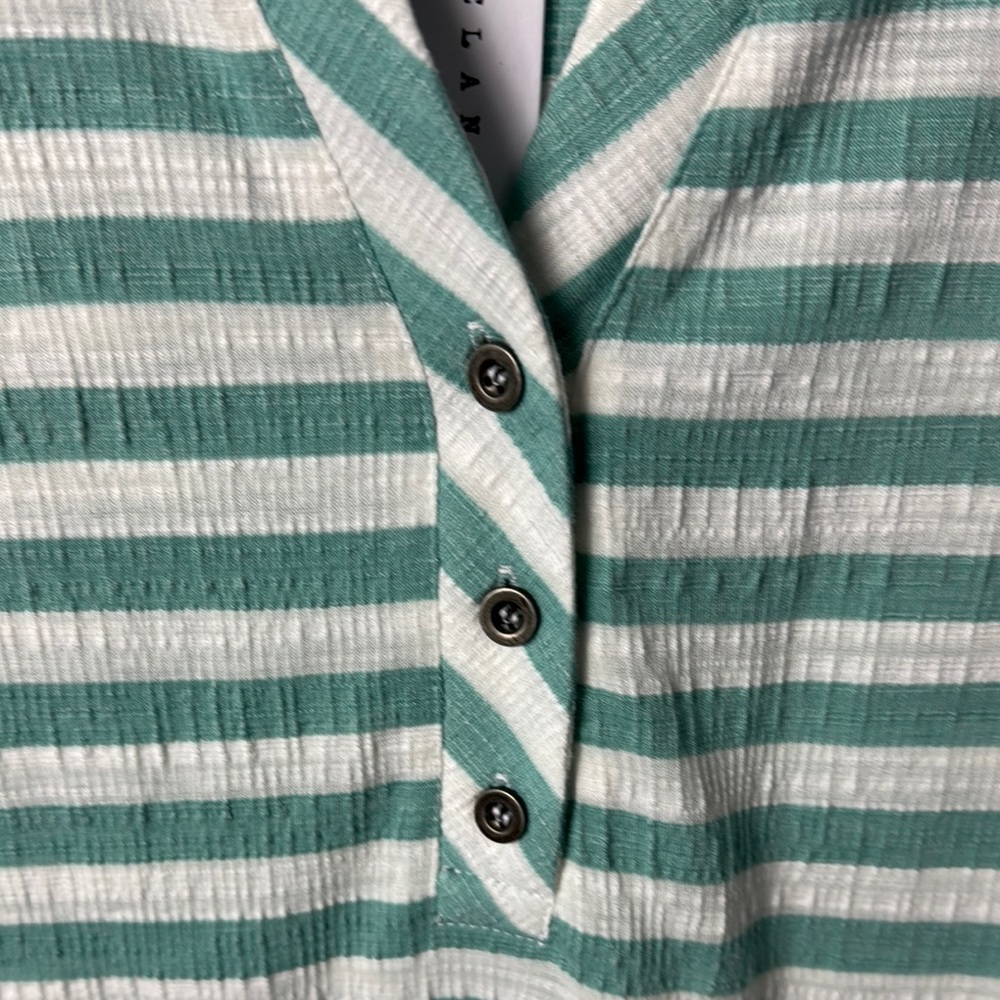JANE + DELANCEY NWT SZ 2X GREEN/White Striped Tunic ROLL UP SLEEVES BUTTON FRONT - Picture 5 of 11
